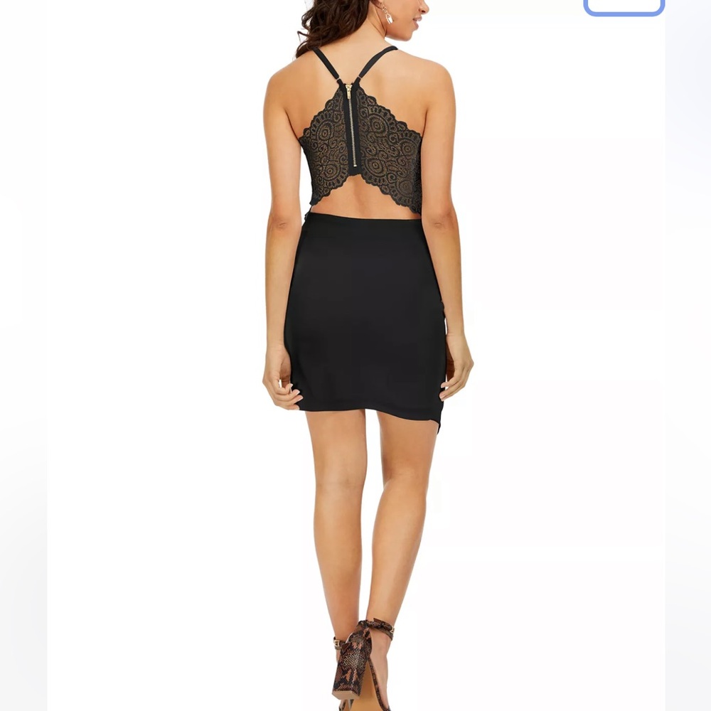 Macys Emerald Sundae Asymmetrical Lace Back Little Black Dress